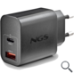 CARGADOR PARED GaN USB-C + USB-A 30W NEGRO NGS